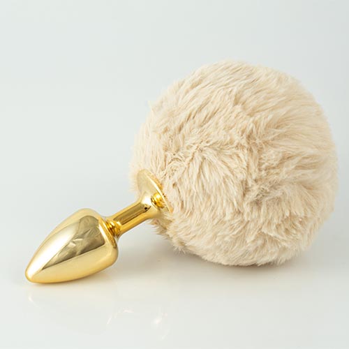 Plug Dourado com Pompom Claro