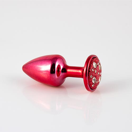 Plug P vermelho com pedra cravejada em strass