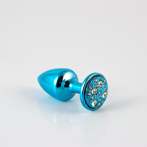 Plug P azul com pedra cravejada em strass