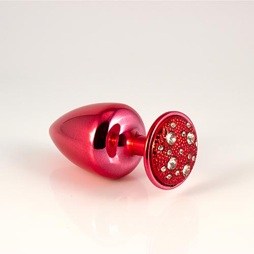 Plug M vermelho com pedra cravejada em strass