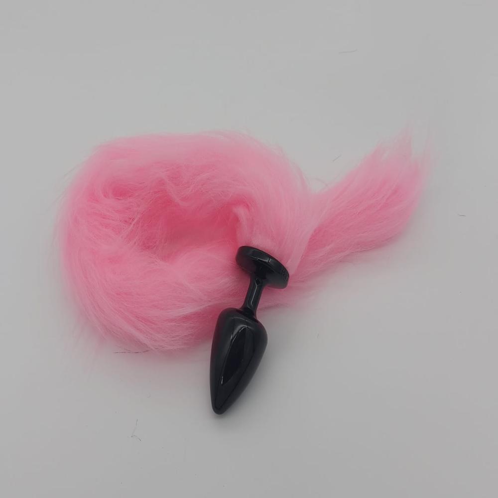 Plug LESS M Preto Com Rabo Rosa